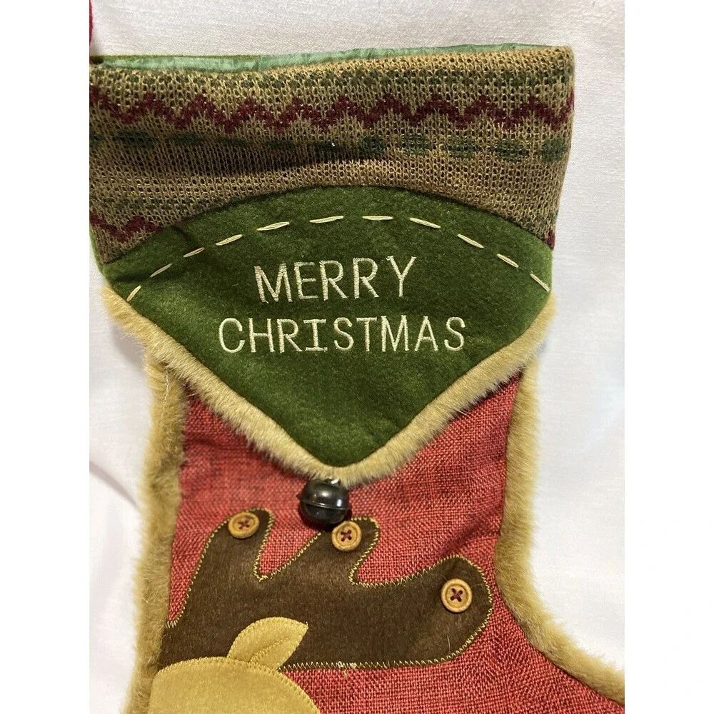 Stocking Christmas Moose with Faux Fur Trim Xmas Decor Candy Bag Sock
